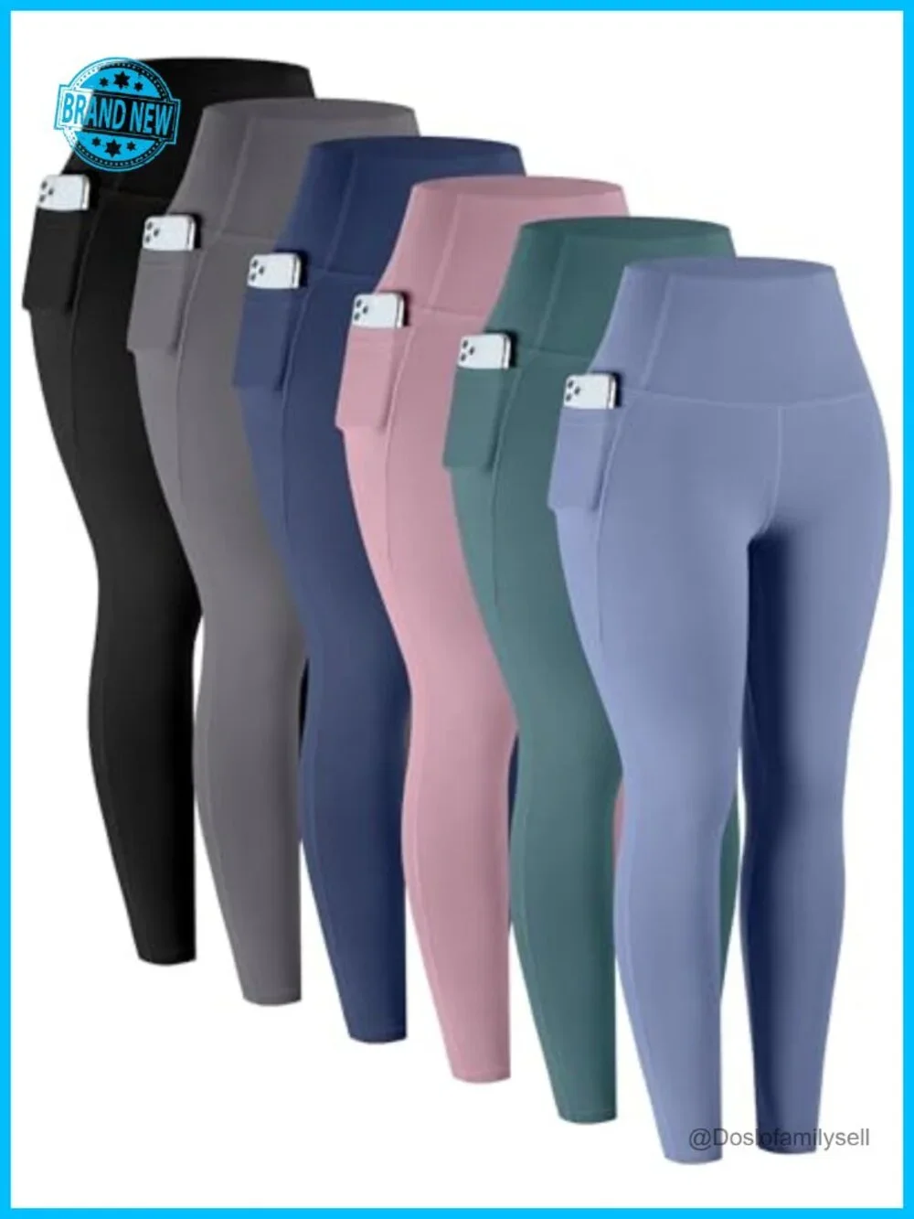 6 Pack High Waisted Leggings with Pockets Tummy Control Workout Yoga Pants